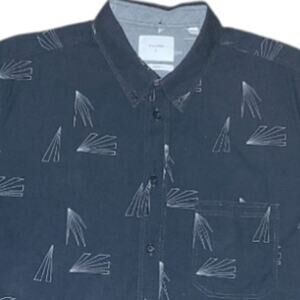 Billy Reid Standard Fit Short Sleeve Abstract  Button Down Shirt Size L Navy